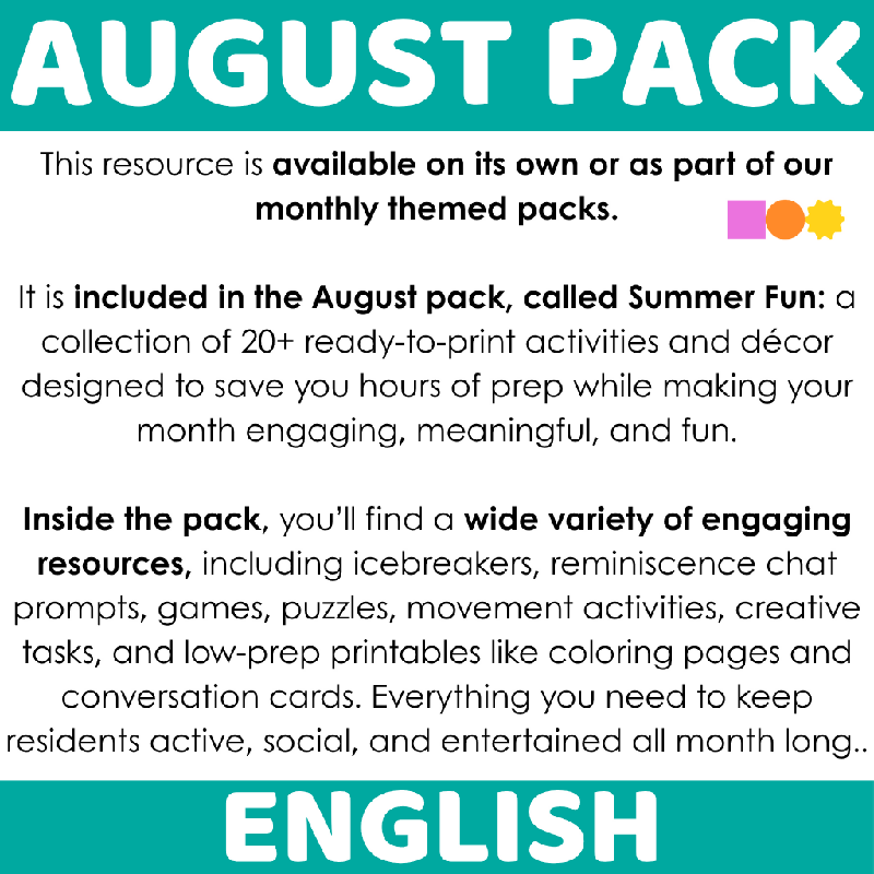 August Reminiscence Board Game for Seniors | Printable Cognitive Stimulation Activity with Conversation Questions for Elderly Adults