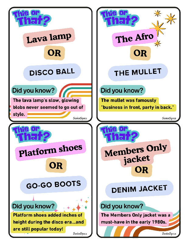 This or That? 200 Reminiscence Cards for Dementia & Seniors | 60s 70s 80s Conversation Starters | Activity Director Printable Memory Care Game