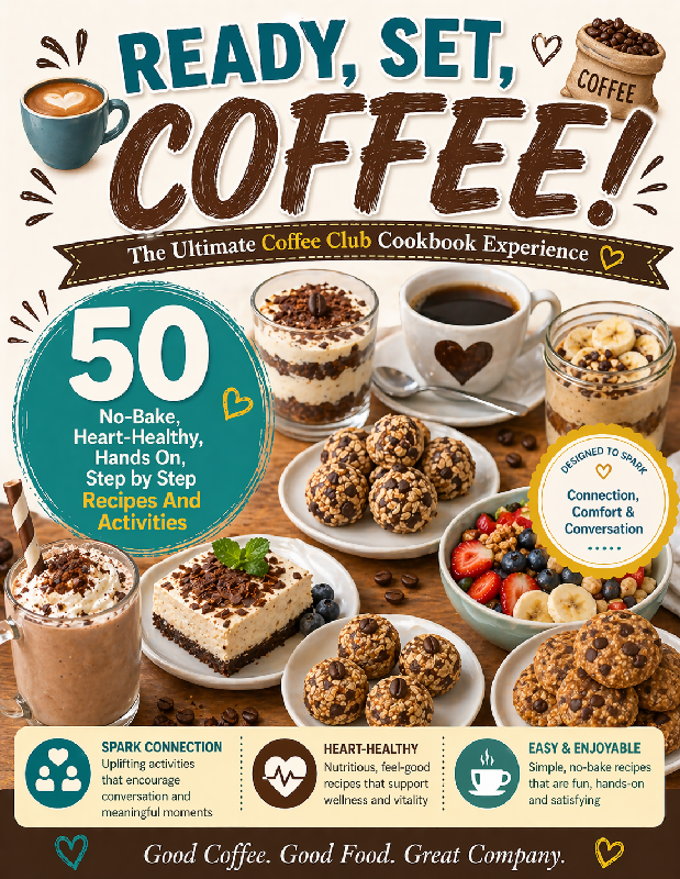 ☕🍰 Ready, Set, Coffee! The Ultimate Coffee Club Cookbook Experience 50 No-Bake, Heart-Healthy, Hands-On Recipes + Structured Activities That Spark Connection, Comfort & Conversation