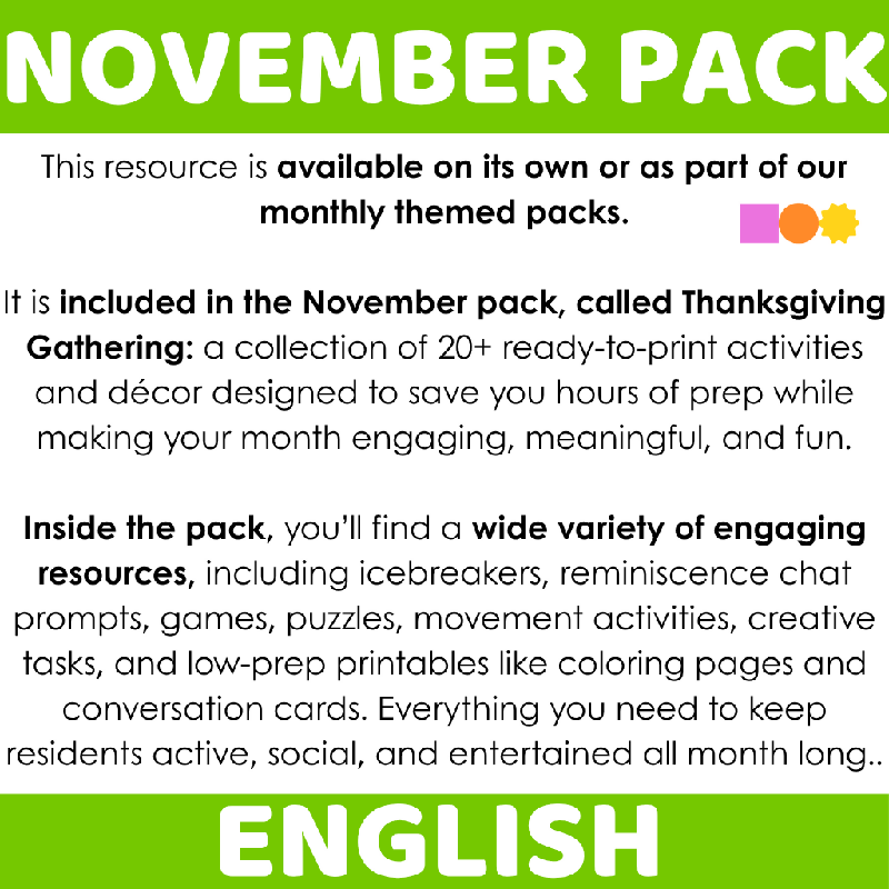 October Thanksgiving Word Search Puzzle | Fall Cognitive Stimulation Activity for Seniors, Memory Care & Older Adults | November Word Search Brain Game