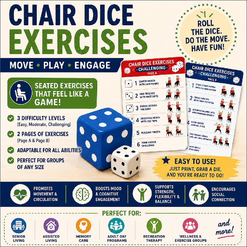 Chair Dice Exercise - Easy - Moderate - Challenging