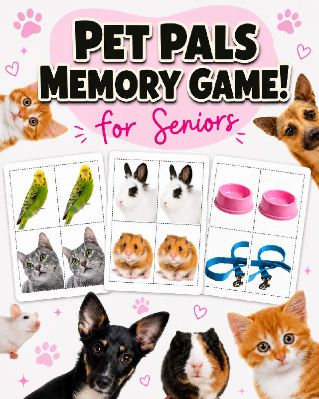 Pet Pals Memory Matching Game for Seniors