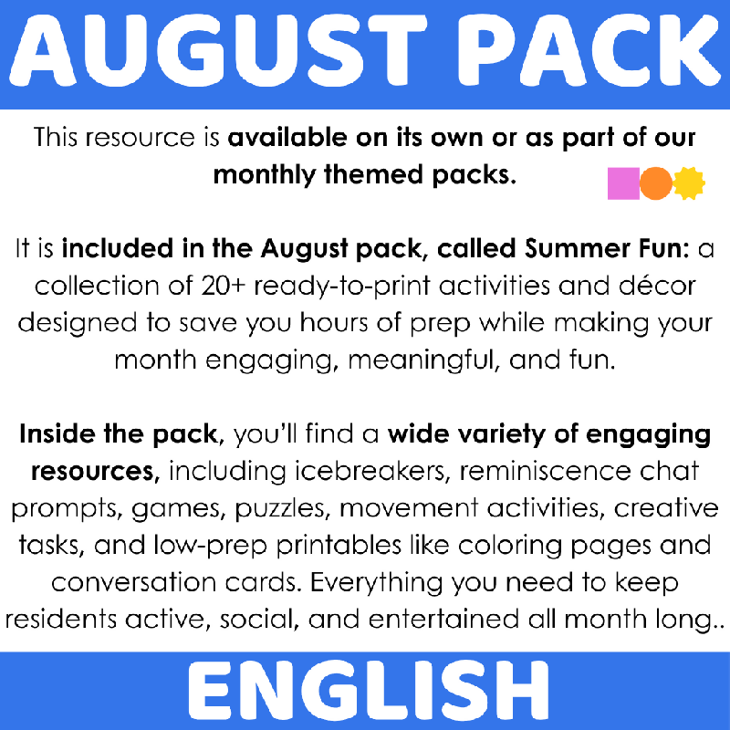 August Role Play Prompts for Seniors | Printable Conversation and Social Interaction Activity for Elderly Adults and Senior Living
