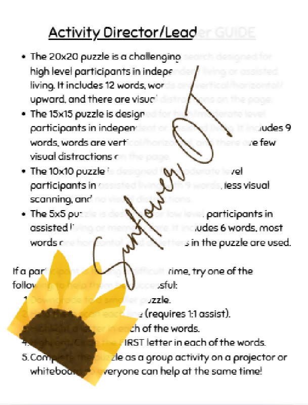 Mother's Day Word Searches - Variable Difficulty + Activity Director Guide | Independent Living, Assisted Living, Memory Care, Group Home