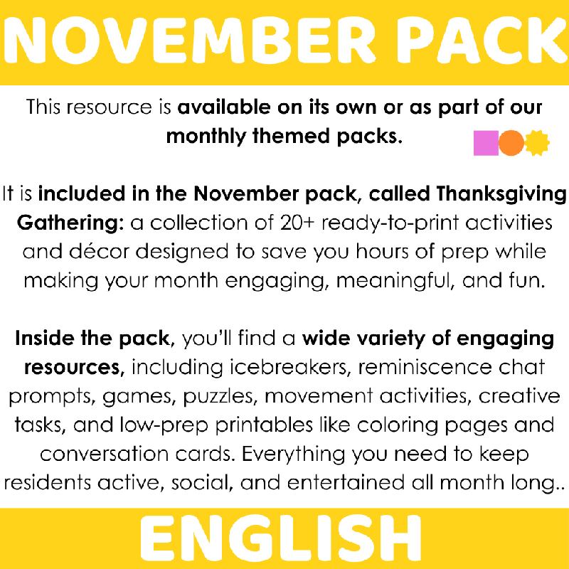 Thanksgiving Reminiscence Conversation Cards for Seniors | Gratitude Discussion Prompts for Memory Care & Engagement | Life Story Sharing Conversation Cards
