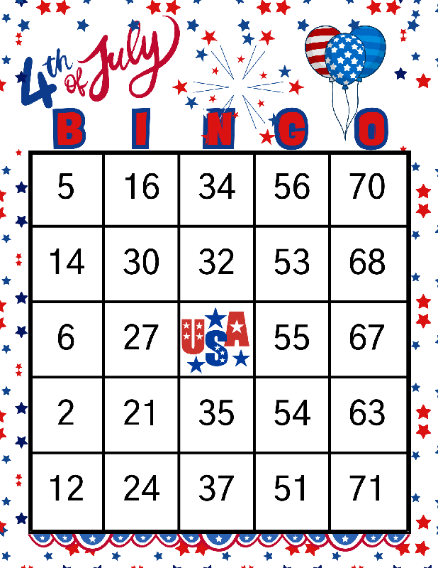 4th of July BINGO | Independence Day Bingo Printable | 50 Unique Game Boards | 75 Call Cards