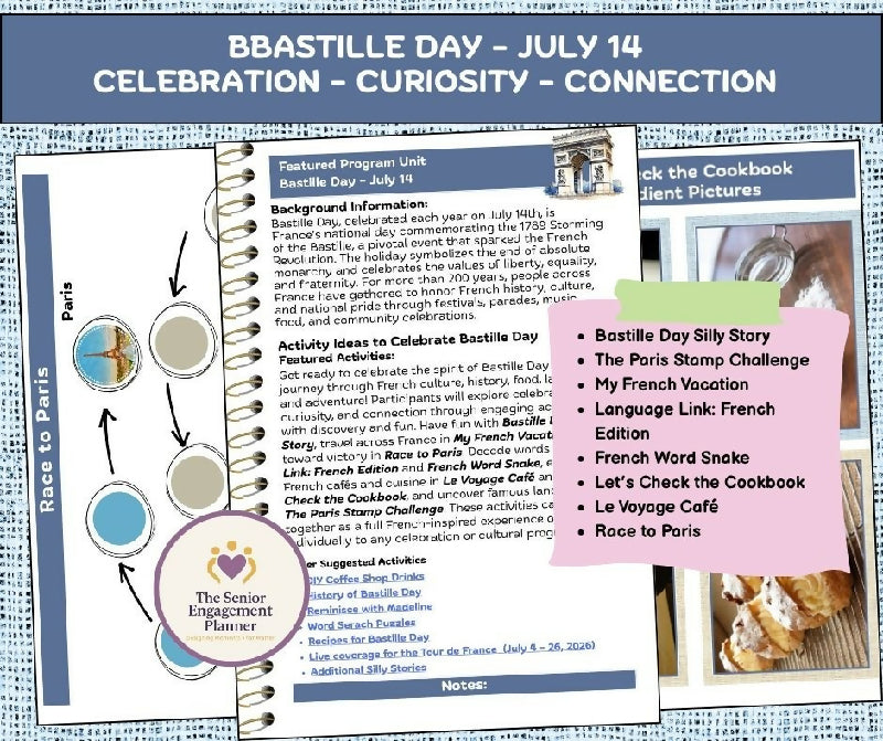 Bastille Day Senior Activity Bundle – French Cultural Engagement Program for Seniors, Assisted Living & Memory Care Activity Planner