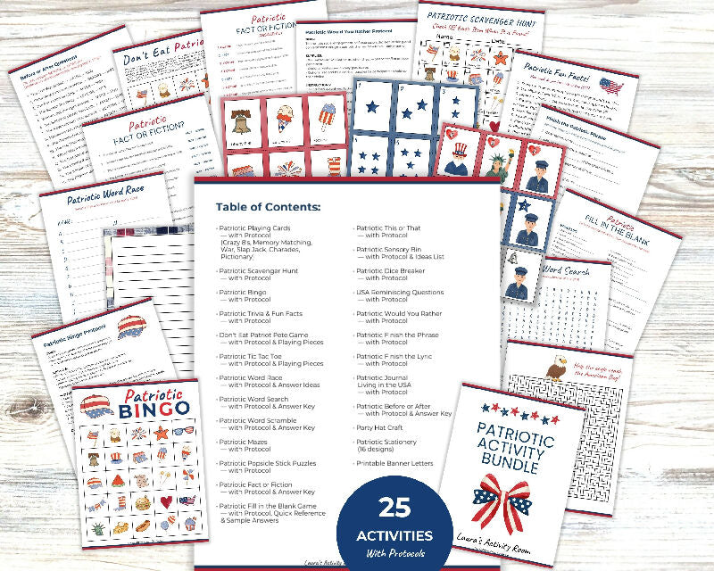 USA 250th Birthday, Patriotic Activity Bundle with Recreation Therapy Protocols, Party Games for 4th of July, Independence Day Bundle, Memorial and Veterans Day