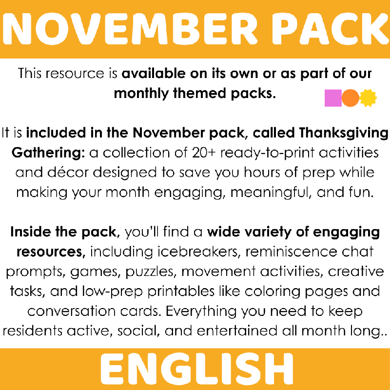 November Postcard Writing Prompts for Seniors | Printable Thanksgiving Creative Writing Activity for Elderly Adults and Senior Living - Reminiscence and Writing for Elderly Adults