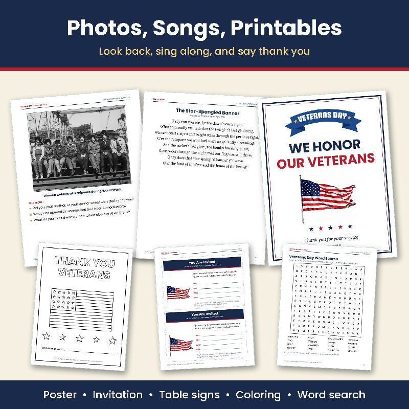 Veterans Day Activities for Seniors, Printable Program Pack, Picture Bingo, Trivia, Ceremony Script, Memory Care, Activity Director PDF