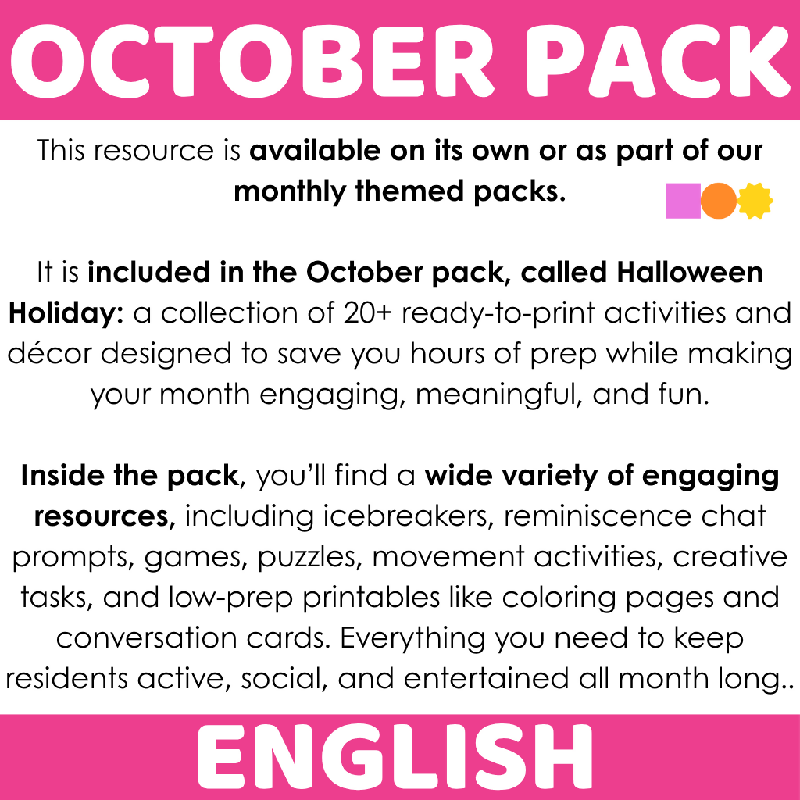 Halloween-Themed Flashcards for Seniors | Printable Cognitive Stimulation Activity for Elderly Adults and Senior Living