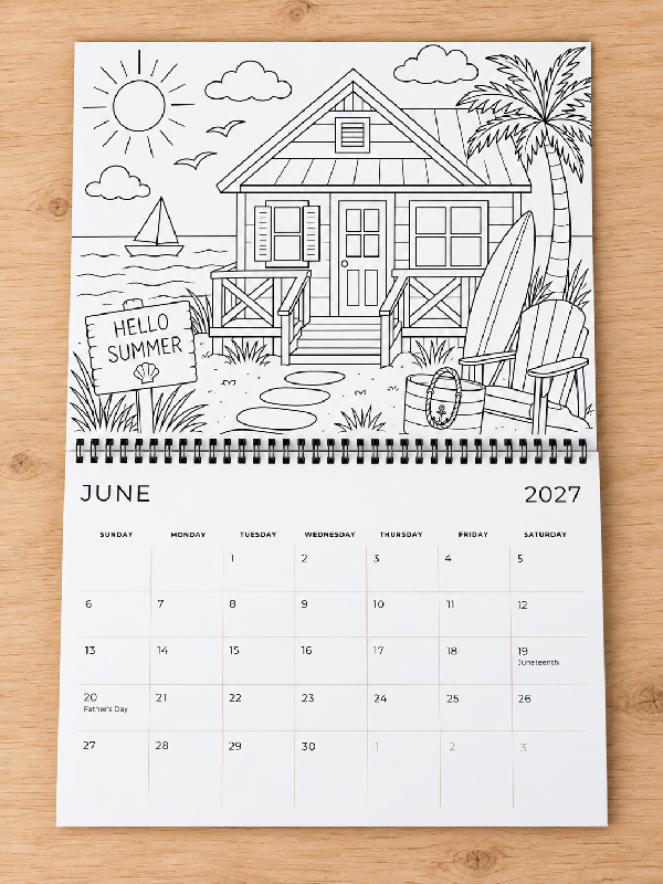 2027 Color Your Own Calendar, DIY Make Your Own 12 Month Wall Calendar, Great Gift to Give to Families