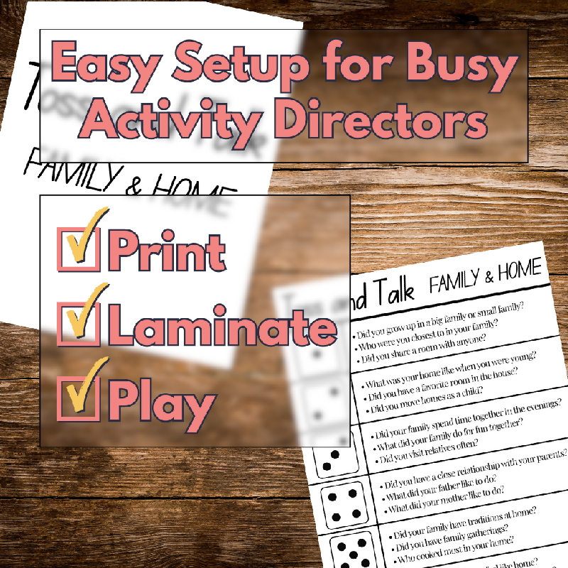 Toss and Talk Game for Seniors | Memory Care Printable Activity