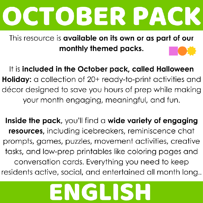 Roll a Story: October Themed Storytelling Activity for Seniors | Fall / Autumn Creative Writing Game