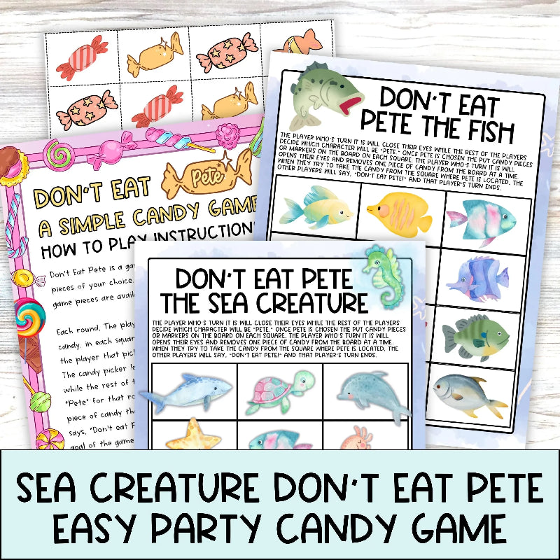 Don't Eat Pete Classic Easy Candy Game, Ocean Themed Activity - Includes Bonus Pin the Fish Game on the Anemone Like Tail on Donkey - Party Game