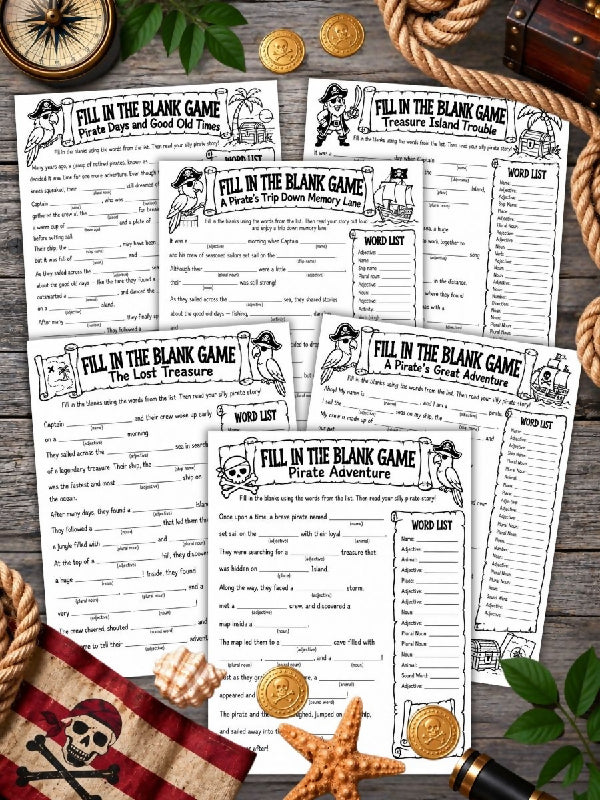 Pirate Fun Facts and Trivia, Fill in the Blank Game, Word Scramble, Word Search, Printable Games