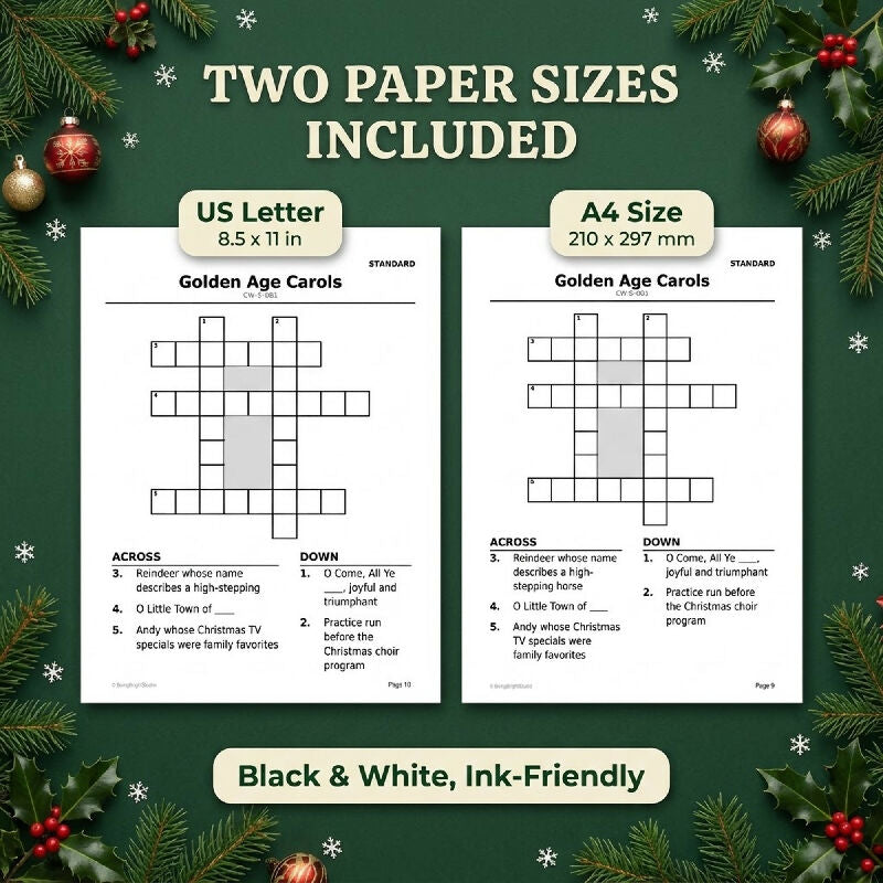 200 Large Print Christmas Crosswords for Seniors – Group Activity Set