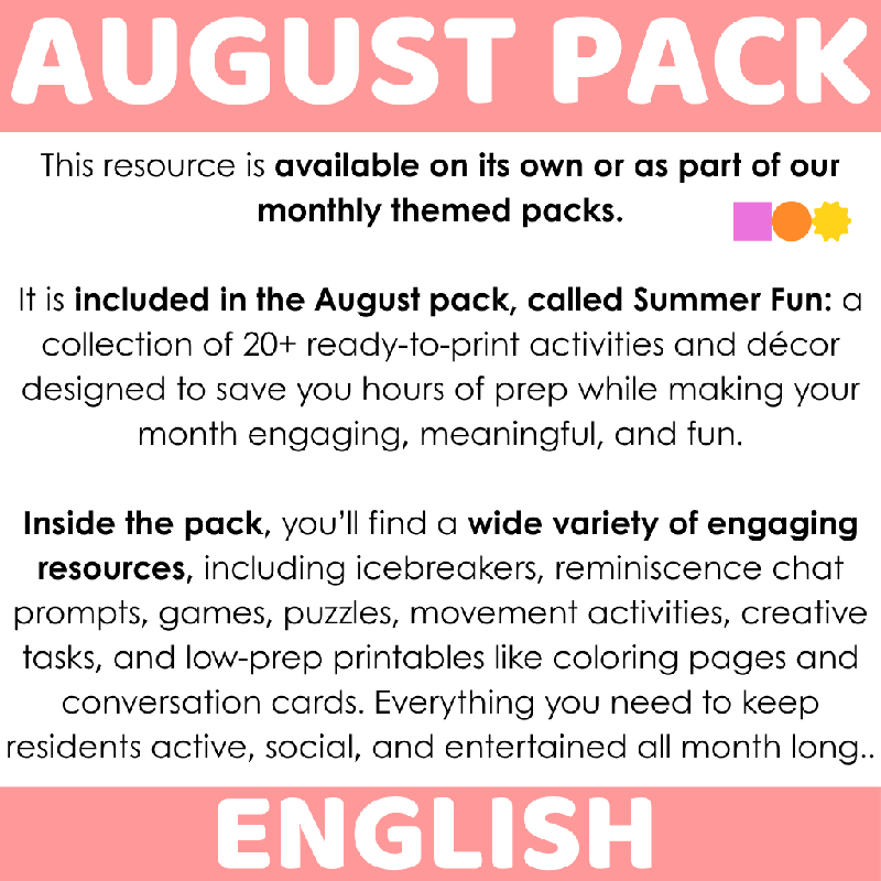 August Mazes for Seniors and Elderly Adults | Printable Brain Game Worksheets for Assisted Living, Senior Centers & Home Care | Cognitive and Fine Motor Activity Puzzles