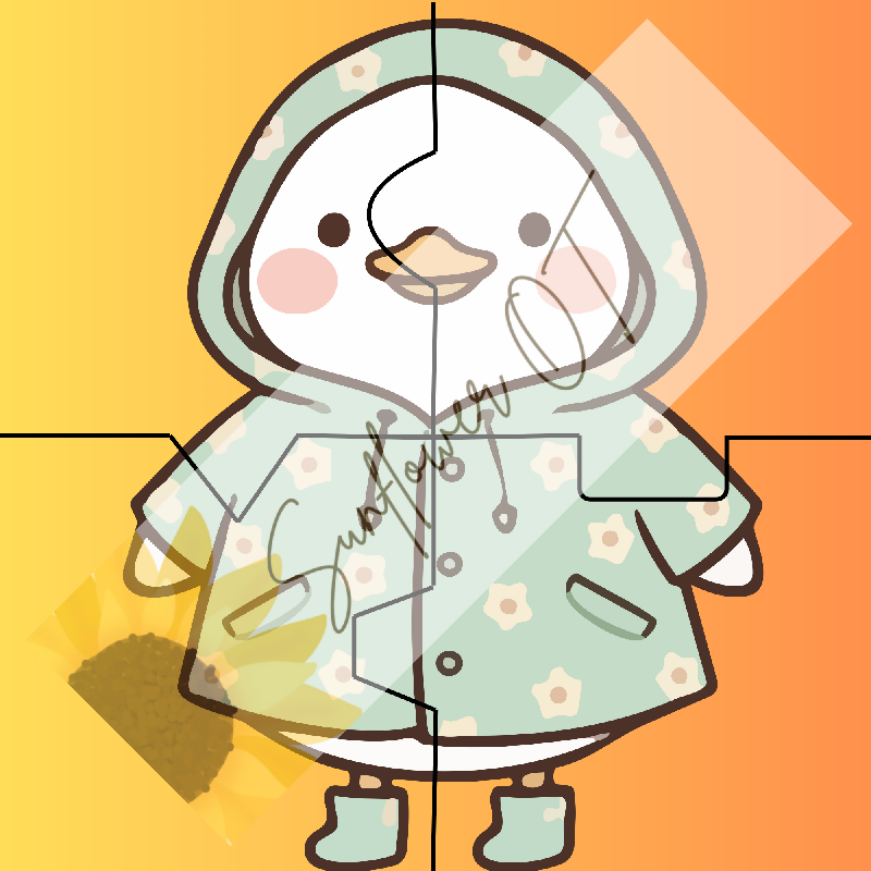 Simple Rainy Duck 4-Piece Puzzle for Seniors | Memory Care Printable Activity