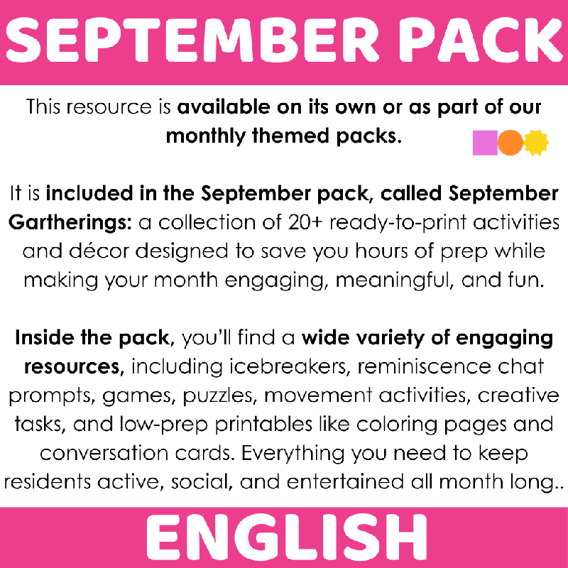 September-Themed Bulletin Board Display for Seniors | Printable 3-Size Kit for Senior Living Communities and Activity Directors