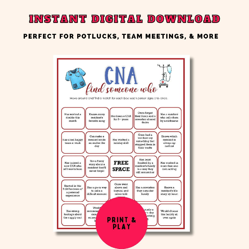 CNA Find Someone Who Game - Mix and Mingle Human Bingo for Nurses Aides