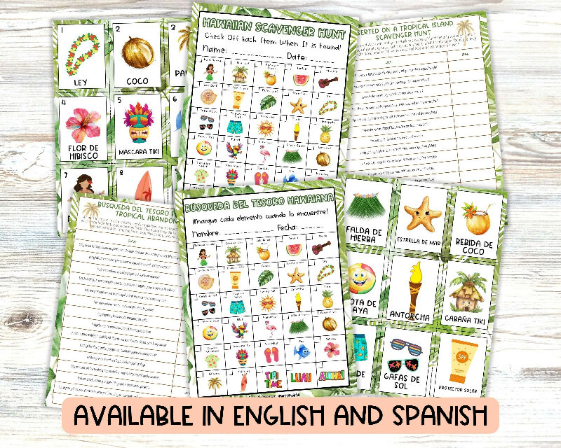 BIG Hawaiian Luau Activity Bundle, Bingo Boards, Playing Card, Scavenger Hunt, Includes Activity Protocols for Recreation Directors / Group