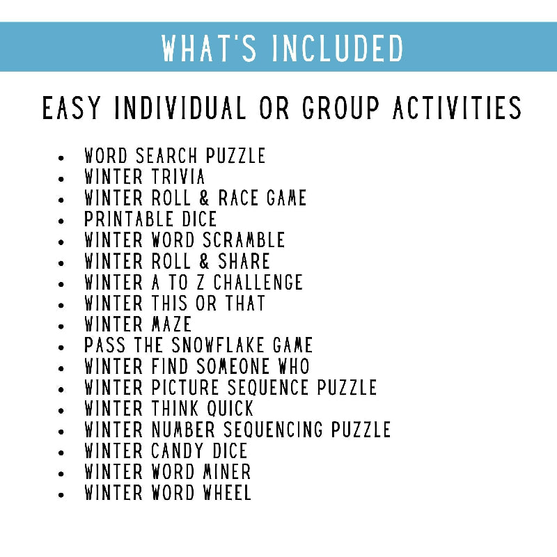 Winter Activity Bundle for Seniors – 16 Easy Low Prep Winter Games