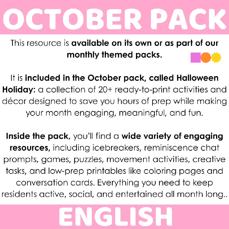 Printable Halloween- themed Bingo for Seniors | Fun Group Game for Assisted Living, Senior Centers and Memory Care Activities Month of October Theme