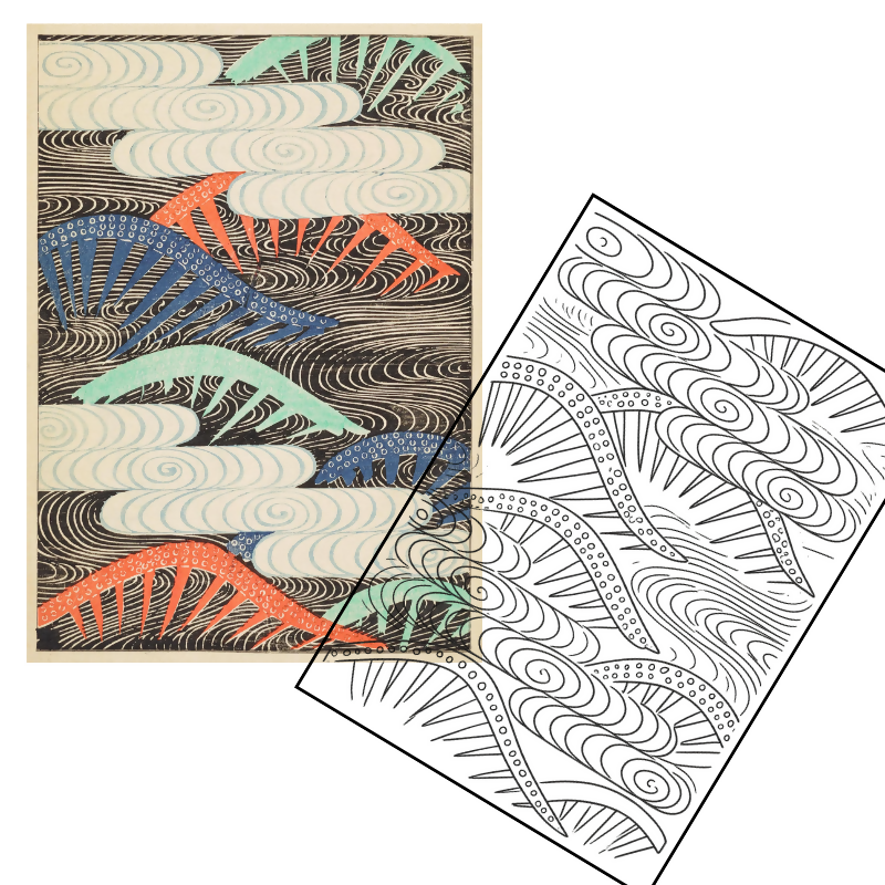 Shin-Bijutsukai Japanese Adult Coloring Book | Meiji Era Woodblock Prints & Floral Patterns | Dementia Activity | Art Therapy