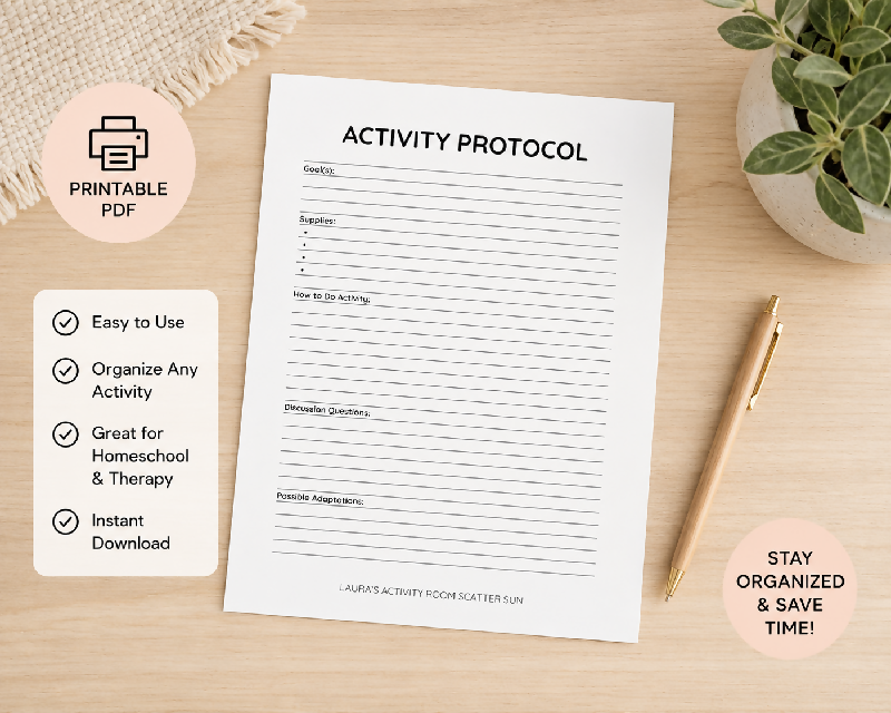 Printable Activity Protocol Template: Editable Word Document for Recreation Therapists and Activity Professionals