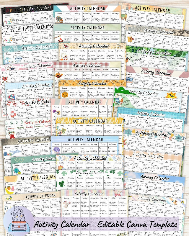 Activity Calendar Canva Template for Recreation Director, Bulletin Board Theme for Long Term Care Senior Living or Day Program