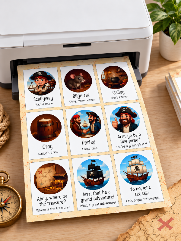 Talk Like a Pirate Day Activity, Let's Speak Pirate Bingo Game, With Playing Cards