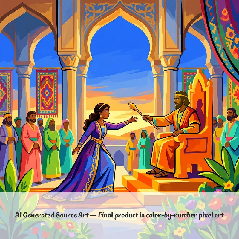 Queen Esther Collaborative Color by Number | Giant Group Activity Poster | Biblical Art | Watercolor Style