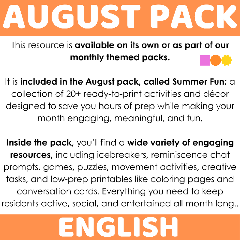 Find Someone Who Activity for Seniors - August-Themed Icebreaker Game for Senior Living and Group Activities - Fun Group Activity for Cognitive Stimulation and Social Connection