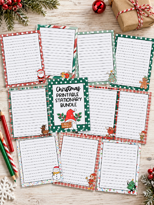 Christmas Printable Bundle, Holiday Stationary Set, Christmas Recipe Book Cards, Letter Writing, Cute Journal Pages, Shopping or To-do List
