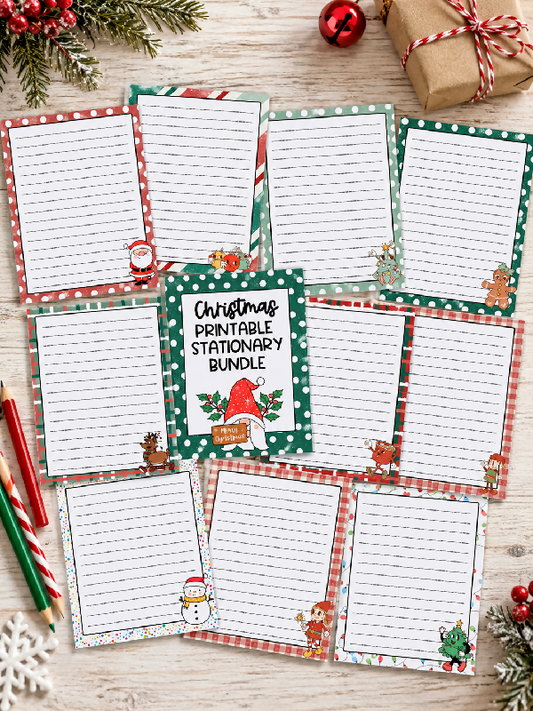 Christmas Printable Bundle, Holiday Stationary Set, Christmas Recipe Book Cards, Letter Writing, Cute Journal Pages, Shopping or To-do List