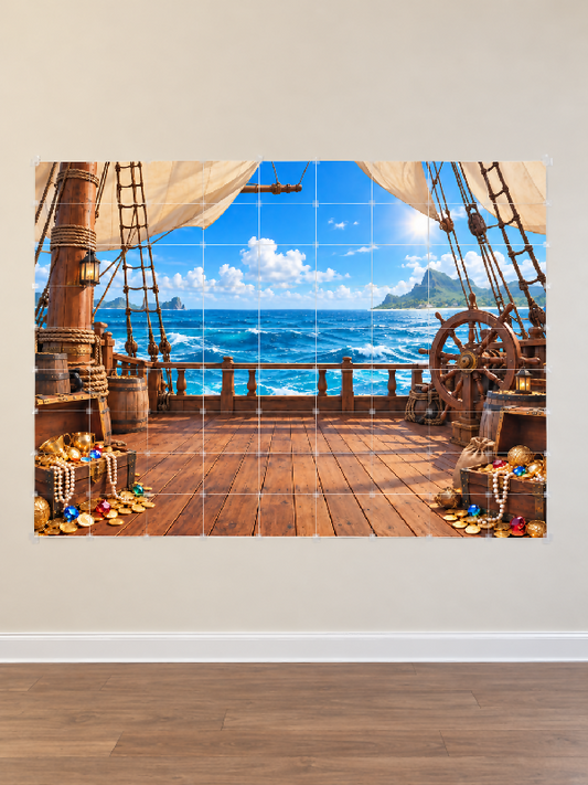 Pirate Ship Photo Backdrop, for Events & Parties, Print - Trim - Paste Together, Photo Booth Printable