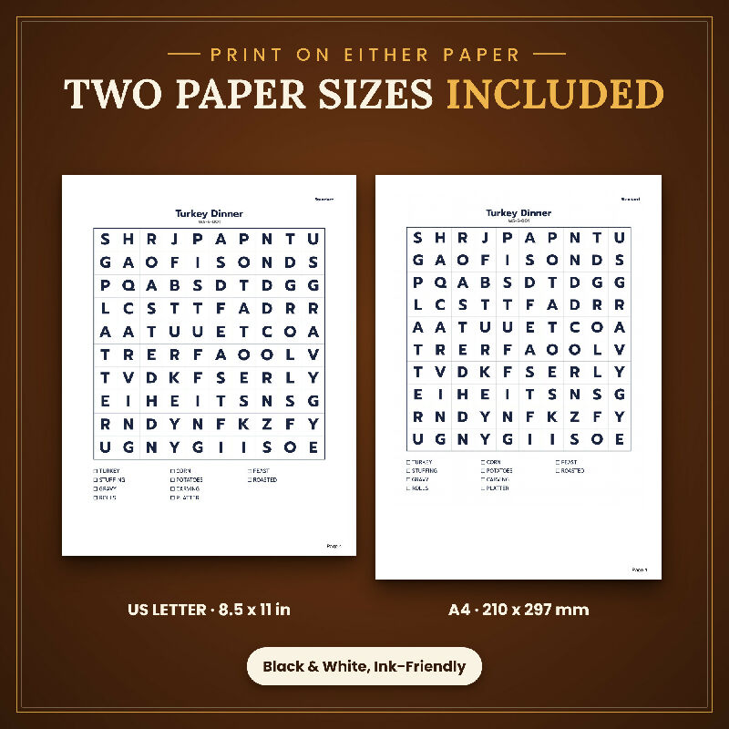 Fall Thanksgiving Word Search for Seniors, 50 Extra Large Print Puzzles, Bingo Bonus, US Letter and A4