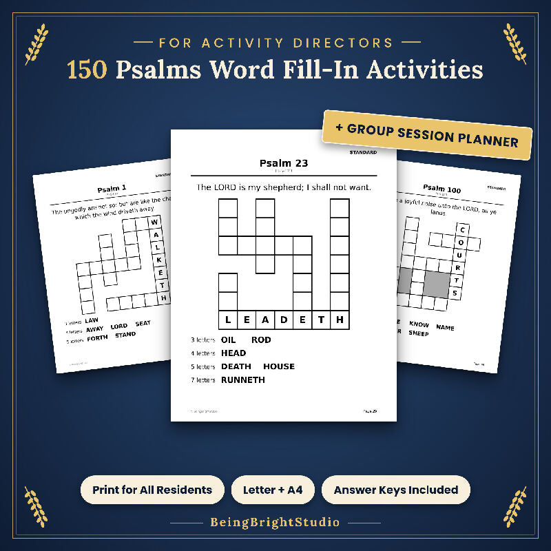 Extra Large Print Psalms Word Fill In for Seniors, 150 Bible Puzzles, KJV, Bonus Planner