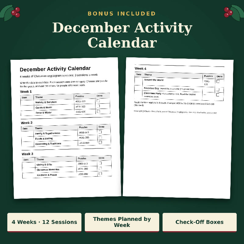 Christmas Cryptograms: 200 Large Print Puzzles in 2 Levels for Group Activities (Printable PDF, Letter + A4)