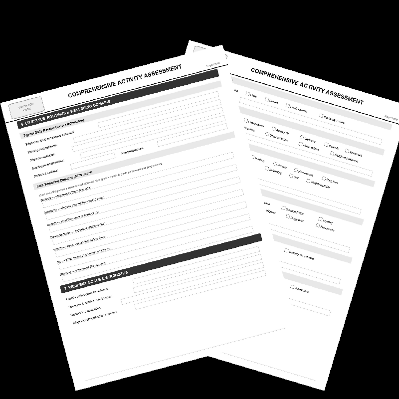 CMS-Aligned Activity Assessment Form | Fillable PDF for Activity Directors & Life Enrichment Coordinators