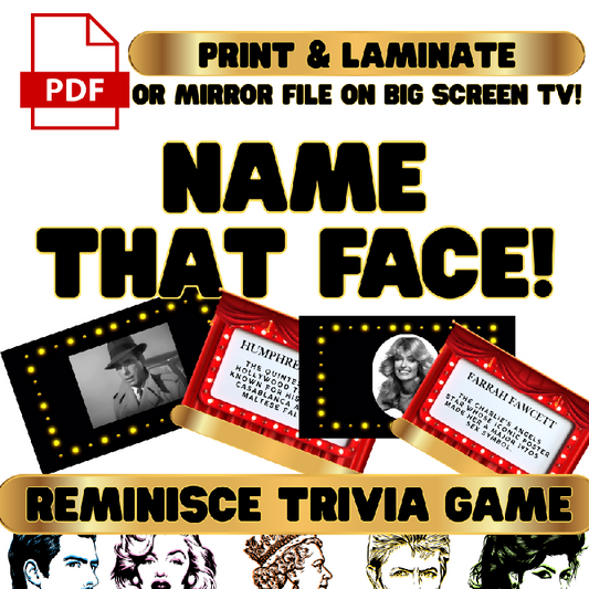 Name That Face Trivia Game for Seniors | 100 Famous Faces Printable PDF | Dementia Memory Care Activity | Reminiscence Activity Director