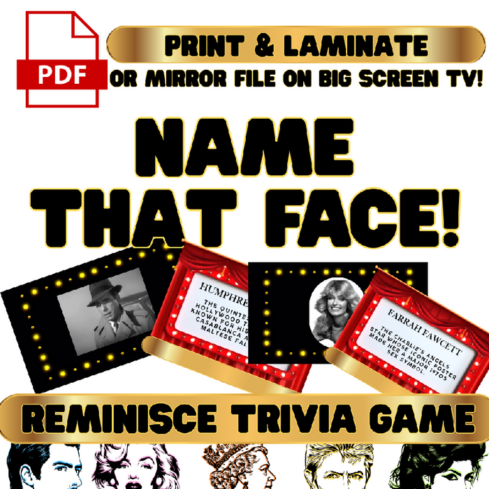 Name That Face Trivia Game for Seniors | 100 Famous Faces Printable PDF | Dementia Memory Care Activity | Reminiscence Activity Director