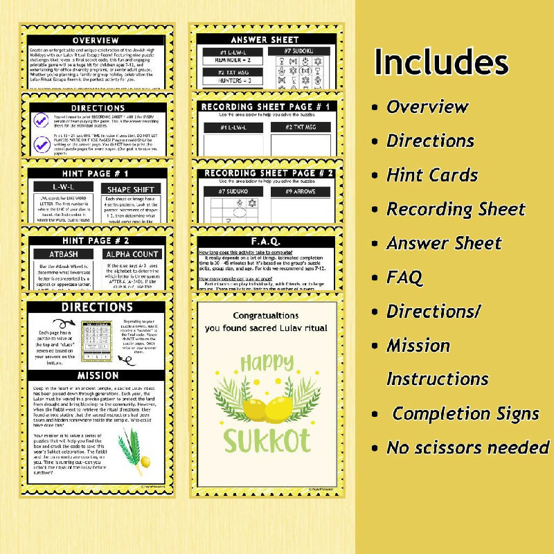The Lulav Ritual | Printable Sukkot Escape Room for Seniors | Jewish Holiday | Print & Play Group Activity