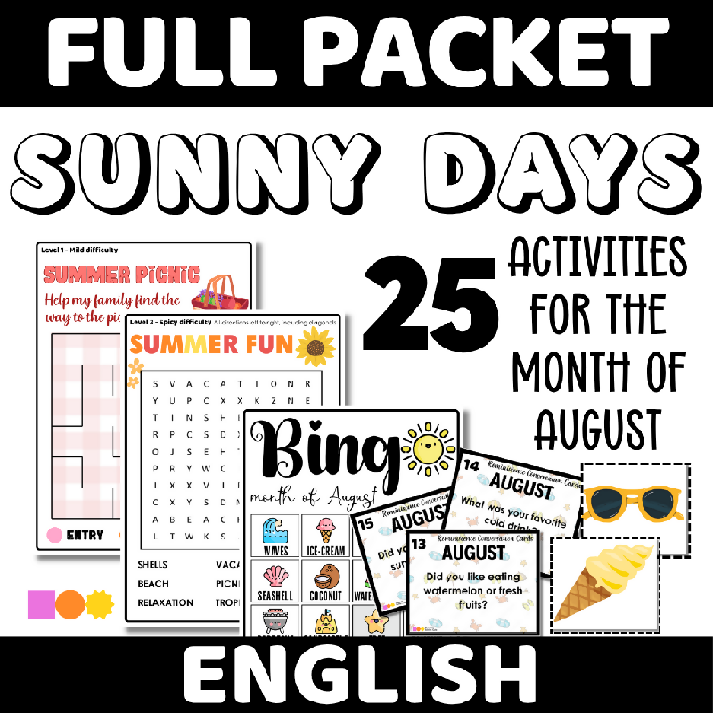 August Activities for Seniors Bundle | Summer Activities, Games, Trivia, Bingo, Crafts, Reminiscence, Conversation Starters, Cognitive Stimulation, Assisted Living, Nursing Home, Memory Care & Senior Center Activities