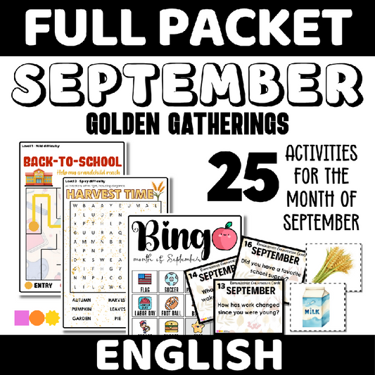 September Pack of Activities for Seniors Bundle | Activities, Games, Trivia, Bingo, Crafts, Reminiscence, Conversation Starters, Cognitive Stimulation, Assisted Living, Nursing Home, Memory Care & Senior Center Full Packet of Activities