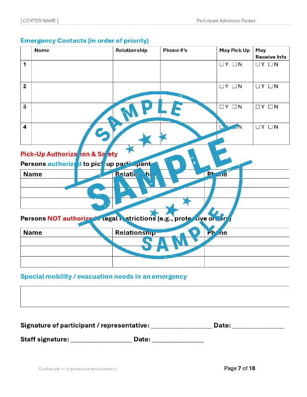 Adult Day Services Participant Admission Packet | Editable Word Intake Forms | Adult Day Care | Customizable Admission Forms