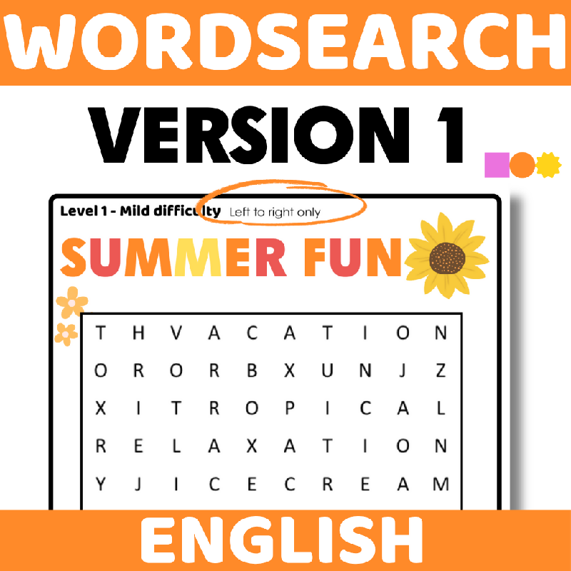 Word Search August Theme - 3 Levels of Difficulty Wordsearch