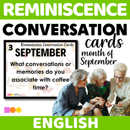 September Reminiscence Conversation Cards for Seniors | Golden Years Discussion Prompts for Memory Care & Engagement | Life Story Sharing