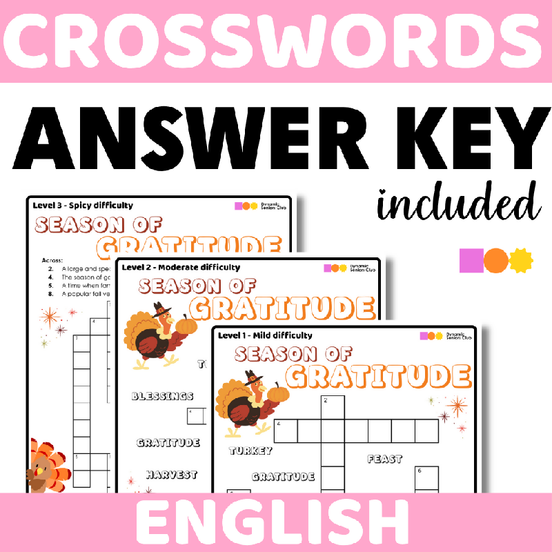 Thanksgiving Season Crossword Puzzles for Seniors | November-Themed Printable Brain Activities for Fine Motor & Cognitive Practice for Older Adults - Autumn-Themed